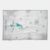 ティール(緑がかった色)かわいい雪だるまホリデーキッチンタオル キッチンタオル (横)