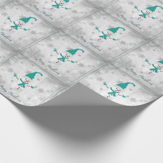 ティール(緑がかった色)かわいい雪だるま包装紙 ラッピングペーパー (角)