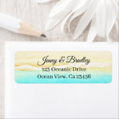 ティール（緑がかった色）かわいらしアンドサンド海ショア ラベル (インサイチュ)