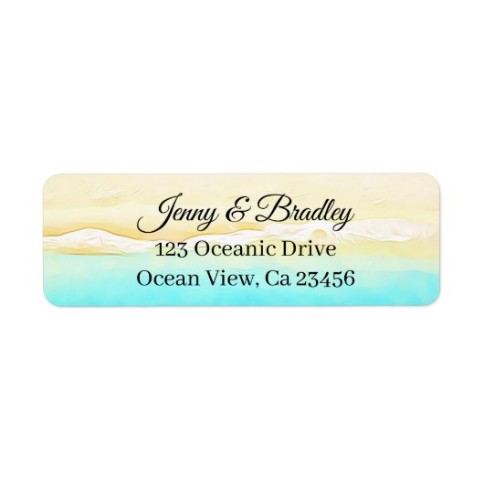 ティール(緑がかった色)かわいらしアンドサンド海ショア ラベル (正面)