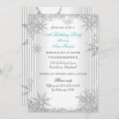 ティール（緑がかった色）かわいらしウィンターワンダーランドバースデーパーティー2 招待状 (正面/裏面)