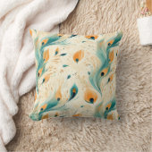 ティール（緑がかった色）かわいらしオレンジクリームピーコック クッション (ブランケット)