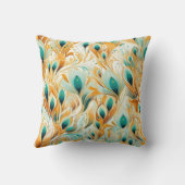 ティール（緑がかった色）かわいらしオレンジクリームピーコック クッション (裏面)