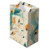 ティール（緑がかった色）かわいらしオレンジクリームピーコック ミディアムペーパーバッグ (正面アングル)