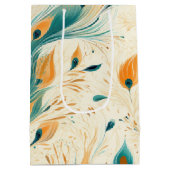 ティール（緑がかった色）かわいらしオレンジクリームピーコック ミディアムペーパーバッグ (裏面)