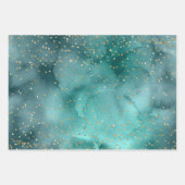 ティール(緑がかった色)かわいらしグリーンウォーター色金ゴールドクリスマスツリー ラッピングペーパーシート (正面3)