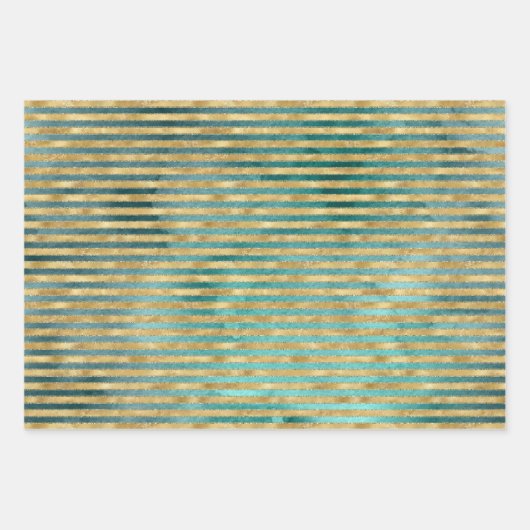 ティール(緑がかった色)かわいらしグリーンウォーター色金ゴールドクリスマスツリー ラッピングペーパーシート (正面2)