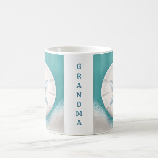 ティール（緑がかった色）かわいらしスターフィッシュパーソナライズされたビーチイ コーヒーマグカップ (中央)