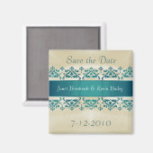 ティール(緑がかった色)かわいらしダマスク日付磁石を保存 マグネット (正面/裏面)