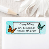 ティール(緑がかった色)かわいらしバタフライ差出人住所ラベル ラベル (インサイチュ)