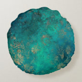 ティール(緑がかった色)かわいらしピーコック ラウンドクッション (裏面)