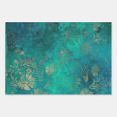 ティール（緑がかった色）かわいらしピーコック ラッピングペーパーシート (正面3)