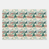 ティール（緑がかった色）かわいらしピーコック ラッピングペーパーシート (正面2)