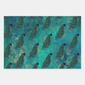 ティール（緑がかった色）かわいらしピーコック ラッピングペーパーシート (正面)