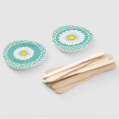 ティール（緑がかった色）かわいらしリトルデイジーカスタムパドル形 ハンドファン (組立なし)