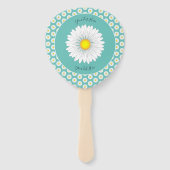 ティール（緑がかった色）かわいらしリトルデイジーカスタムパドル形 ハンドファン (正面)