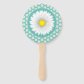 ティール(緑がかった色)かわいらしリトルデイジーカスタムラウンド ハンドファン (裏面)