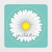 ティール（緑がかった色）かわいらしリトルデイジースクエア ラベル (デザイン2)