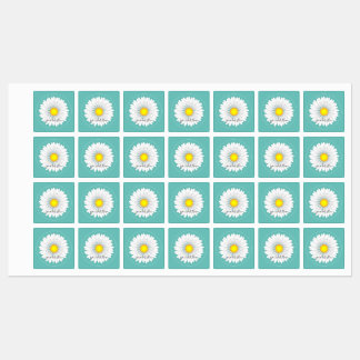 ティール（緑がかった色）かわいらしリトルデイジースクエア ラベル