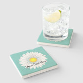 ティール（緑がかった色）かわいらしリトルデイジー石灰岩 ストーンコースター (横)