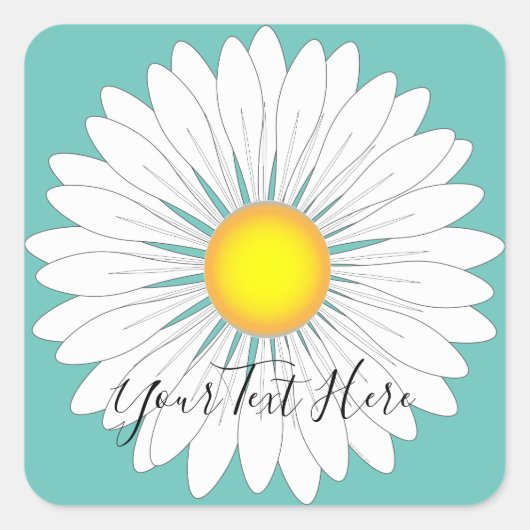 ティール（緑がかった色）かわいらしリトルデイジー スクエアシール (正面)