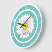 ティール（緑がかった色）かわいらしリトルデイジー ラージ壁時計 (傾斜)