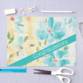 ティール（緑がかった色）かわいらし花おめでとう 薄葉紙 (クラフト)