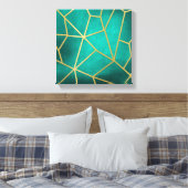 ティール（緑がかった色）かわいらし金ゴールドリブ付きモザイク キャンバスプリント (インサイチュ (寝室))