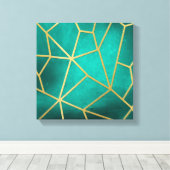 ティール（緑がかった色）かわいらし金ゴールドリブ付きモザイク キャンバスプリント (インサイチュ (ウッドフロア))