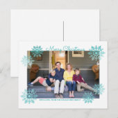 ティール（緑がかった色）きらめくシックなスノーフレークホリデーフォト シーズンポストカード (正面/裏面)