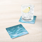 ティール（緑がかった色）きらめく スクエアペーパーコースター (インサイチュ)