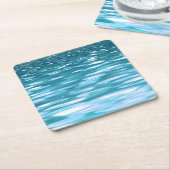 ティール（緑がかった色）きらめく スクエアペーパーコースター (アングル)