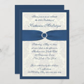 ティール(緑がかった色)とアイボリーダマスク50番目の誕生日招待状 招待状 (正面/裏面)