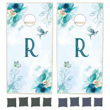 ティール（緑がかった色）とアクアウォーターカラーモノグラム結婚ズ