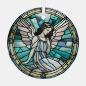 ティール（緑がかった色）とアクアクリスマスエンジェル染色 ガラスオーナメント (裏面)