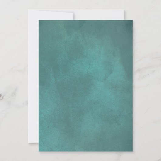 ティール(緑がかった色)とアクアブルーの花とアー結婚チーズ 招待状 (裏面)