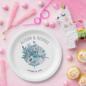 ティール(緑がかった色)とアクアブルーの花パーム結婚リーフ ペーパープレート (パーティー)