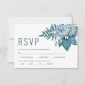 ティール（緑がかった色）とアクアブルーの花フローラ夏結婚の 出欠カード (正面)
