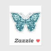 ティール(緑がかった色)とアクアボタニカルバタフライ シール (シート)