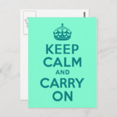 ティール(緑がかった色)とアクアマリンKeep Calm and Carry On ポストカード (正面/裏面)