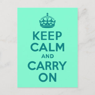 ティール(緑がかった色)とアクアマリンKeep Calm and Carry On ポストカード