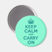 ティール(緑がかった色)とアクアマリンKeep Calm and Carry On マグネット (正面/裏面)