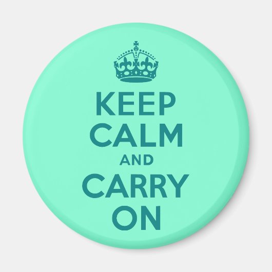 ティール(緑がかった色)とアクアマリンKeep Calm and Carry On マグネット (正面)