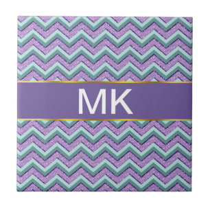 ティール（緑がかった色）とアメジストジグザグ タイル