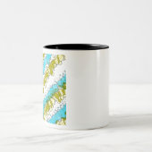 ティール（緑がかった色）とイエロー（ばちゃばちゃ）跳ねる 動揺して ツートーンマグカップ (中央)