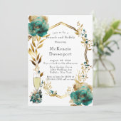 ティール(緑がかった色)とエレガント金ゴールドフローラブランチとバブリーInv 招待状 (スタンド正面)