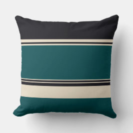 ティール（緑がかった色）とオニキスのストライプ クッション