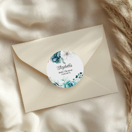 ティール(緑がかった色)とオフホワイトベビーシャワー ラウンドシール