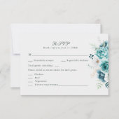 ティール（緑がかった色）とオフホワイトワイルドフラワーウェディングRSVPカード サンキューカード (正面)