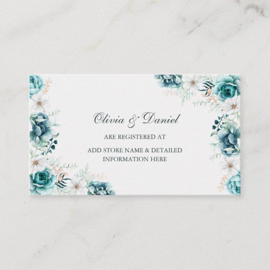 ティール（緑がかった色）とオフホワイトWildflowersレジストリカード エンクロージャーカード (正面)